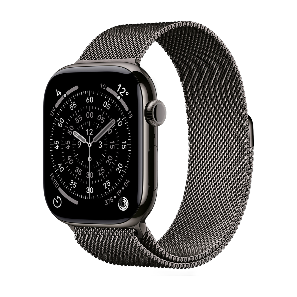 [195950629552] Apple Watch - Series 11 - 46mm - Bracelet milanais - Cellulaire (Gris, S/M)